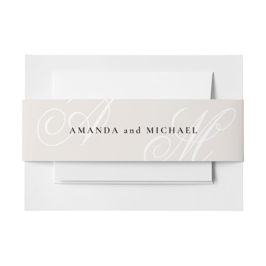 Ivoor Beige Moderne Rand Elegante Monogram Bruilof Uitnodigingen Wikkel (Voorkant Voorbeeld)