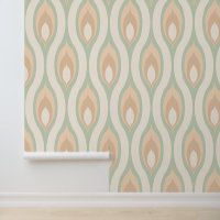 Ivoor Beige Olijf Sage Groen Tan Ogee Wave Patroon