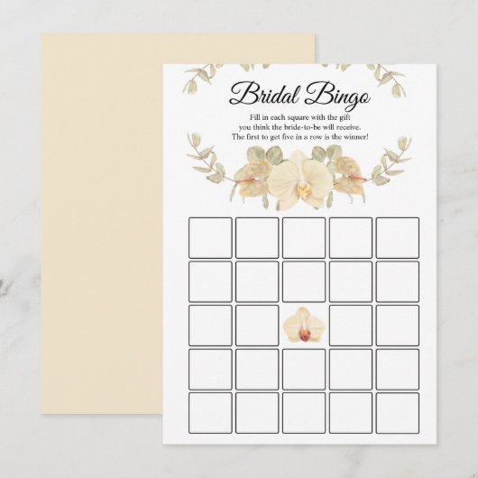 Ivoor, beige, orchideeën en eucalyptus bruids bing kaart (Voorkant / Achterkant)