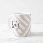 Ivoor Beige Strepen Monogram Koffiemok (Voorkant links)