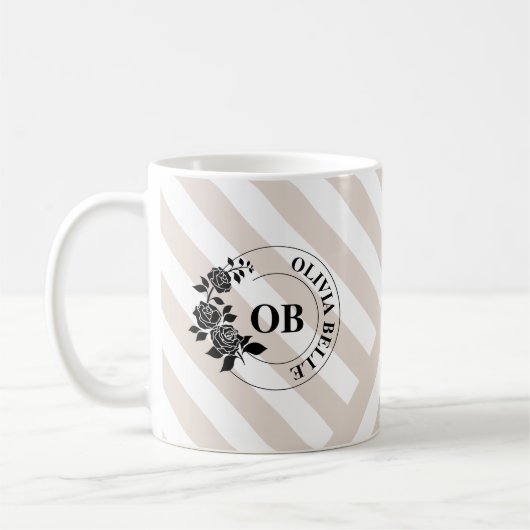 Ivoor Beige Strepen Monogram Koffiemok (Links)