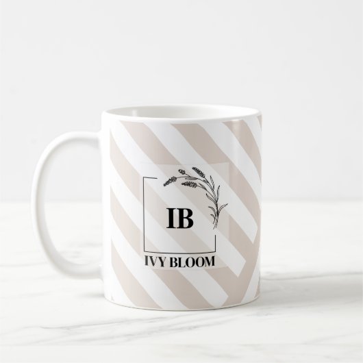 Ivoor Beige Strepen Monogram Koffiemok (Links)