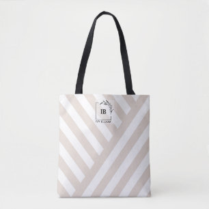 Ivoor Beige Strepen Monogram Tote Tas