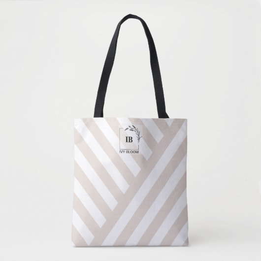 Ivoor Beige Strepen Monogram Tote Tas (Voorkant)
