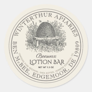 Ivoor Bijenwas Productlabel (Vintage Bijenkast) Ronde Sticker