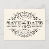  Ivoor Black Flourish Wedding Save the Date Aankondigingskaart (Voorkant)