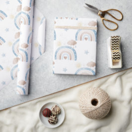 Ivoor Blauw Taupe Boho Regenboog Wolken Star Boy G Cadeaupapier