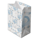 Ivoor Blauw Taupe Olifanten Ballonnen Baby Jongen  Medium Cadeauzakje (Voorkant Gekanteld)