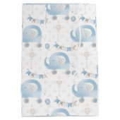Ivoor Blauw Taupe Olifanten Ballonnen Baby Jongen  Medium Cadeauzakje (Achterkant)