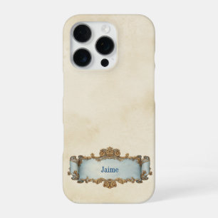 Ivoor + Blauwe Sierlijke Rol Oud-Stijl iPhone 16 Pro Hoesje