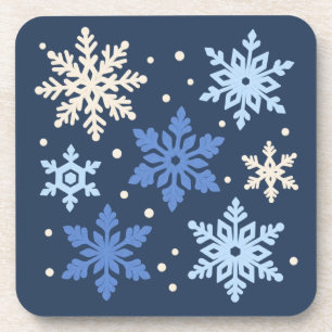 Ivoor Blauwe Sneeuwkristallen Indigo Vierkante Ond Bier Onderzetter