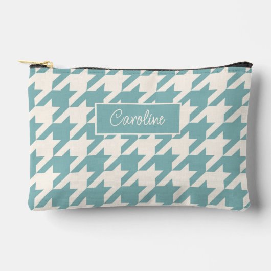 Ivoor Blauwgroen Blauw Seafoam Groen Houndstooth P Etui (Voorkant)