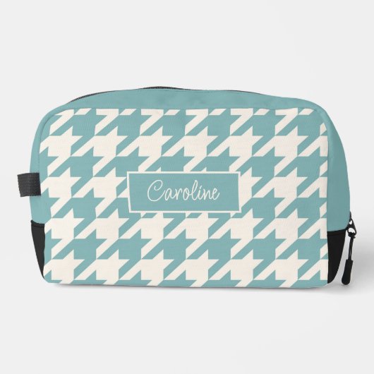 Ivoor Blauwgroen Blauw Seafoam Groen Houndstooth P Toilettasje (Voorkant)