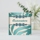 Ivoor Blauwgroen Blue Zebra Quinceanera Kaart (Staand voorkant)