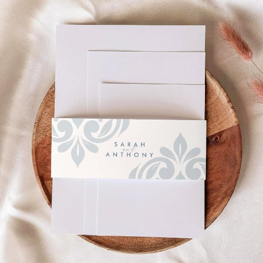 Ivoor Blauwgroen Grey Classic Elegant Script Weddi Uitnodigingen Wikkel