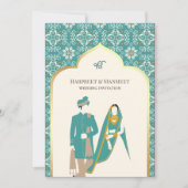 Ivoor Blauwgroen Patroon Anand Karaj Sikh Bruiloft Kaart (Voorkant)