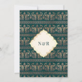 Ivoor Blauwgroen Peacock Anand Karaj Sikh Bruiloft Kaart (Achterkant)