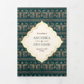 Ivoor Blauwgroen Peacock Patroon Bloemen Indische  Drieluik Uitnodiging (Cover)