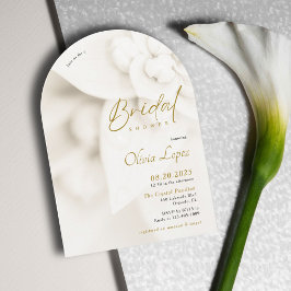 Ivoor Bloei & Elegante Gouden Script Bruidsborrel Kaart