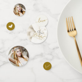 Ivoor Bloei & Elegante Gouden Script Bruidsdouche Confetti