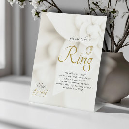 Ivoor Bloei & Gouden Script Bruidsfeest Ring Spel Reclamebord Met Voetstuk