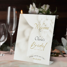 Ivoor Bloei & Gouden Script Bruidsfeest Welkom Reclamebord Met Voetstuk