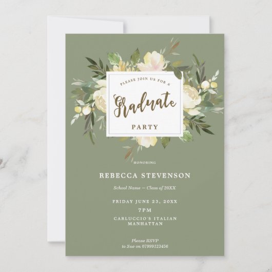 Ivoor bloem boho afstudeerfeest uitnodiging (Voorkant)