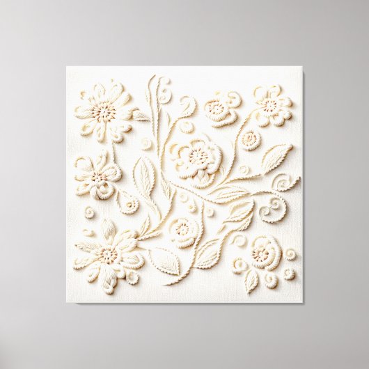 Ivoor Bloem Borduurwerk Canvas Afdruk (Voorkant)