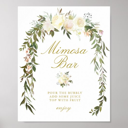 Ivoor bloem bruidsfeest mimosa bar bord poster (Voorkant)