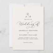 Ivoor Bloem Monogram Script Foto QR Code Bruiloft Kaart (Voorkant)