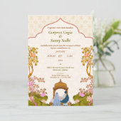 Ivoor Bloem Punjabi Sikh Huwelijksuitnodiging Kaart (Staand voorkant)