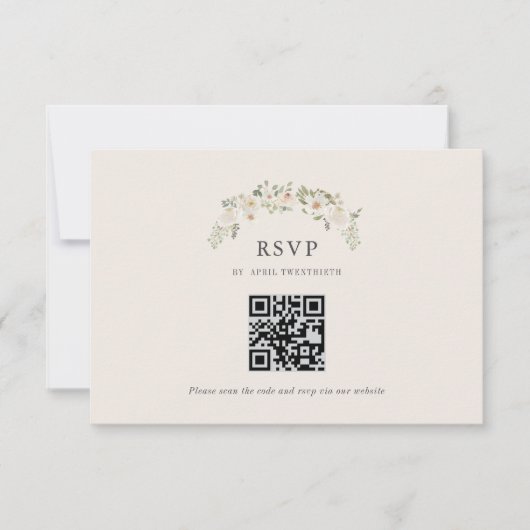 Ivoor Bloem Tuin Bruiloft RSVP QR code Kaart (Voorkant)