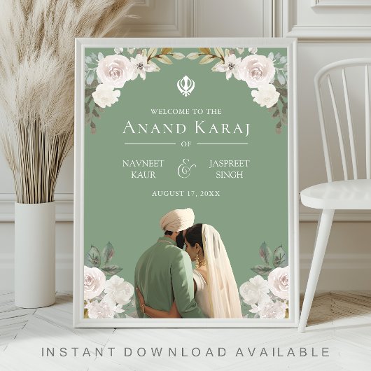 Ivoor Bloemen Anand Karaj Sikh Bruiloft Welkomstbo Poster
