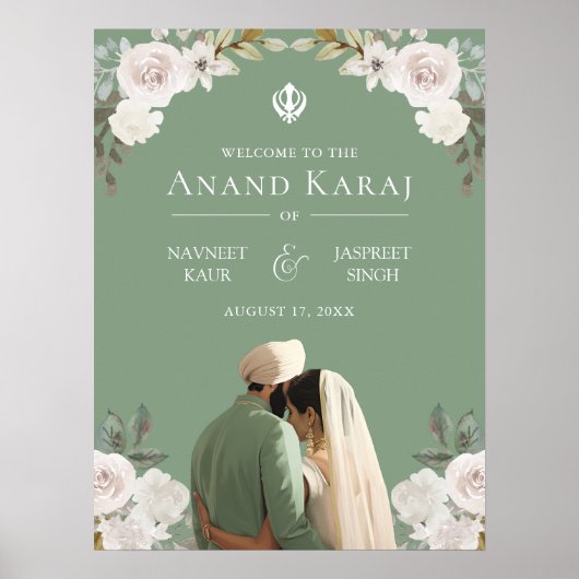 Ivoor Bloemen Anand Karaj Sikh Bruiloft Welkomstbo Poster (Voorkant)