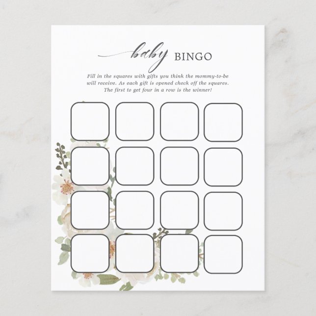Ivoor Bloemen Baby shower Bingo Spelletjes (Voorkant)