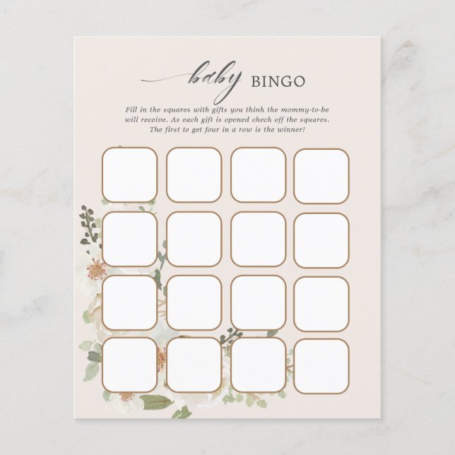 Ivoor Bloemen Baby shower Bingo Spelletjes (Voorkant)