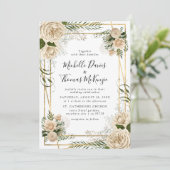 Ivoor Bloemen Boeket Elegant Bruiloft Uitnodiging (Staand voorkant)