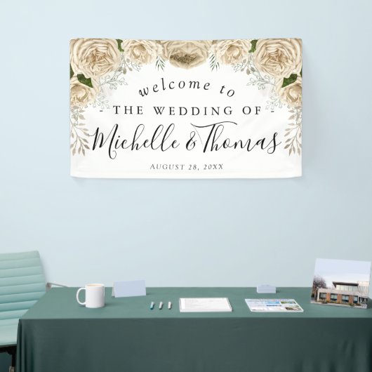 Ivoor Bloemen Boeket Elegant Welkom Huwelijk Spandoek (Beurs)