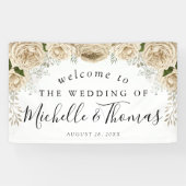 Ivoor Bloemen Boeket Elegant Welkom Huwelijk Spandoek (Horizontaal)