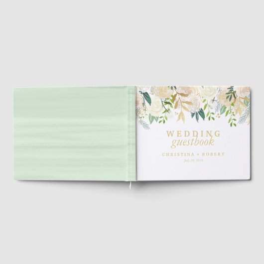 Ivoor Bloemen Bruiloft Gepersonaliseerde munt Gastenboek (Volledig)