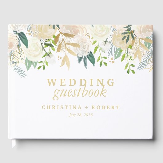 Ivoor Bloemen Bruiloft Gepersonaliseerde munt Gastenboek (Voorkant)