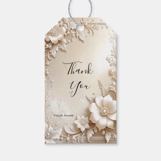 Ivoor Bloemen Cadeaubijsluiter Cadeaulabel (Voorkant)