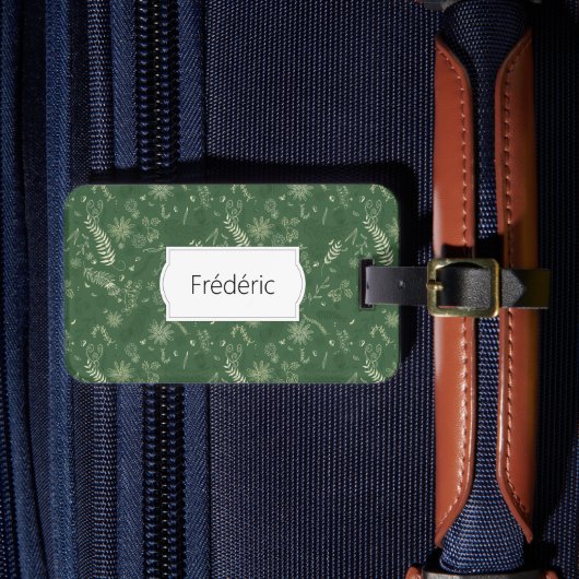 Ivoor bloemen doodles op groen bagagelabel (Voorkant Insitu 4)