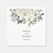 Ivoor Bloemen Groen Gepersonaliseerd Elegant Bruil Servet (Voorkant)