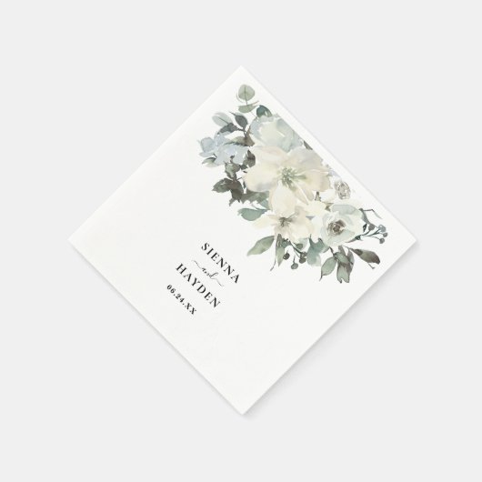 Ivoor Bloemen Groen Gepersonaliseerd Elegant Bruil Servet (Hoek)