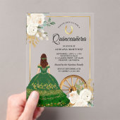 Ivoor Bloemen Groene Jurk Charro Goud Quinceanera Acryl Uitnodigingen (Insitu (Draagbaar))