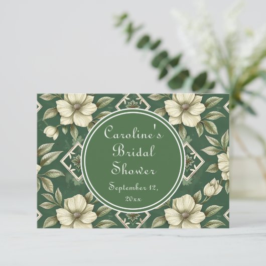 Ivoor Bloemen Groene Smaragd Bruids Recept Verzoek Informatiekaartje (Staand voorkant)