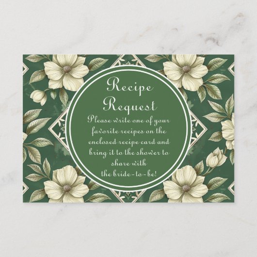 Ivoor Bloemen Groene Smaragd Bruids Recept Verzoek Informatiekaartje (Achterkant)