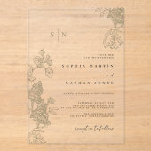 Ivoor Bloemen Kant Clear Wedding Acryl Uitnodigingen (Voorkant)