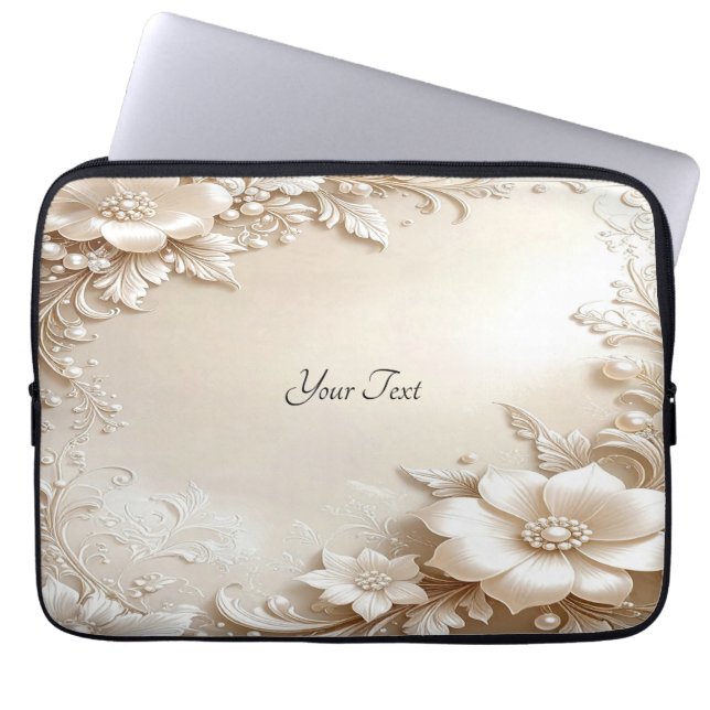 Ivoor Bloemen Laptop Hoes (Voorkant)